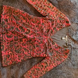 Black and red stretch lace 3/4 length sleeve blouse fit and flare